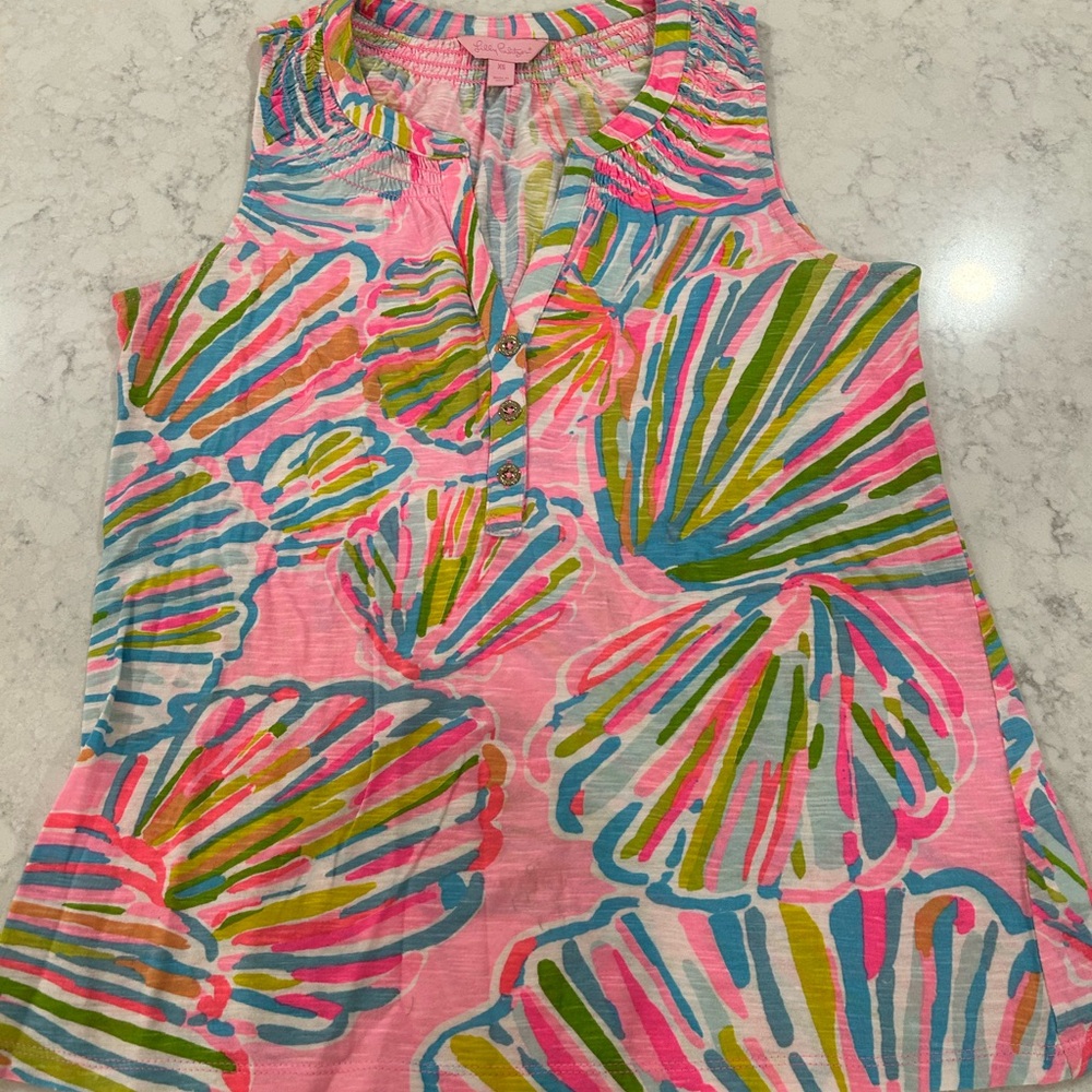Lilly Pulitzer Pink Shell Print Sleeveless Top